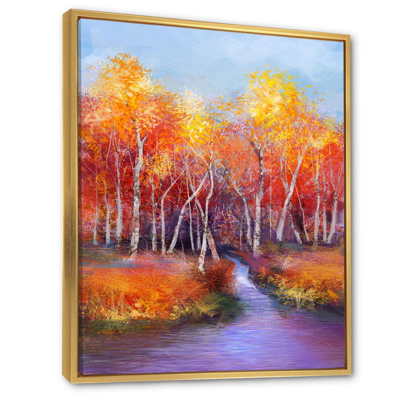 Abstrait forêt d'automne par le défunt II - Peinture, H 12 po x l 8 po x P 1 po, Cadre flottant doré