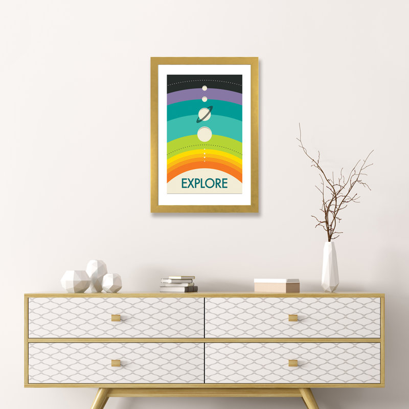 Système solaire pour enfants, décoration murale, Papier encadré doré, H 32 po x l 24 po x P 1 po