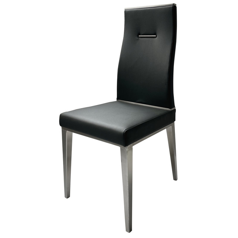 Chaise rembourrée en similicuir avec base en acier inoxydable, Noir, Acier Inoxydable