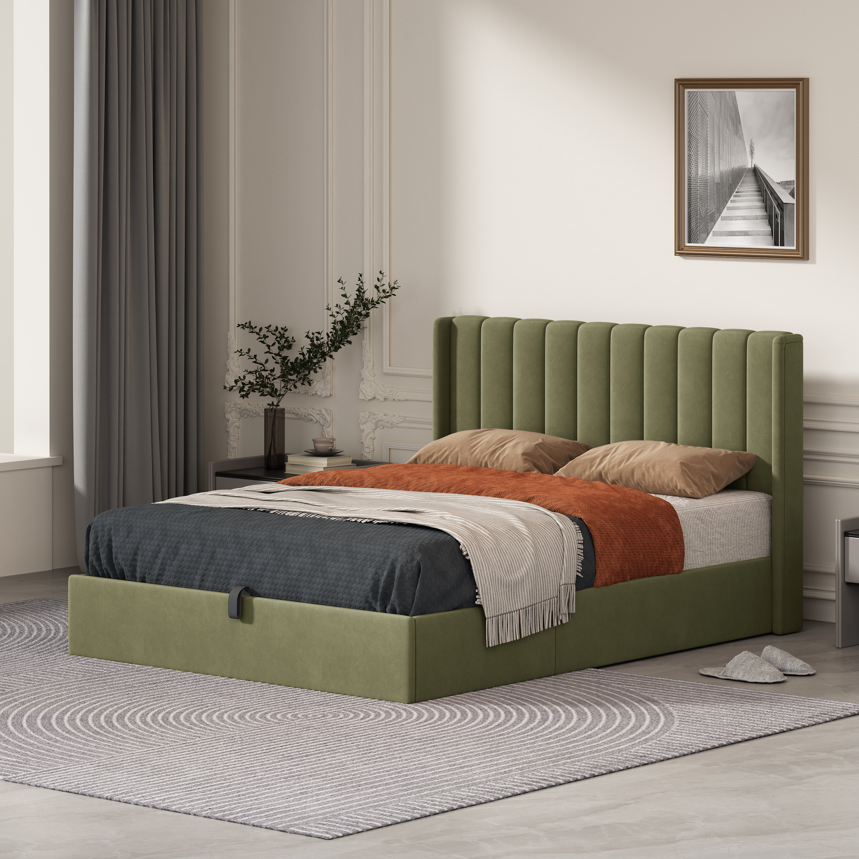 Daizia Lift Up Storage Platform Bed with Wingback Headboard