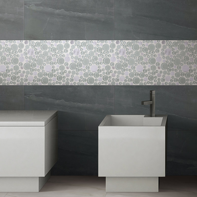 10.5" x 10.5" Bubble Art Random Marble Look Mosaic Wall Tile, Mint Green