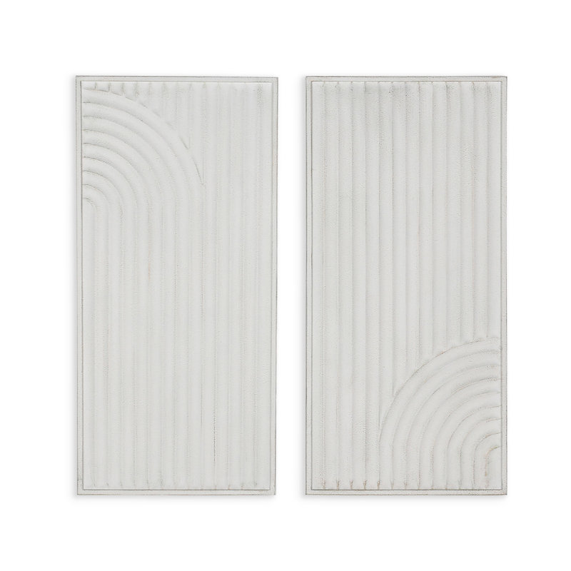 Set of Two White Metal Abstract Hanging Dimensional Sculptures