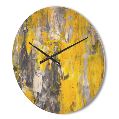 Horloge murale moderne en bois gris et jaune