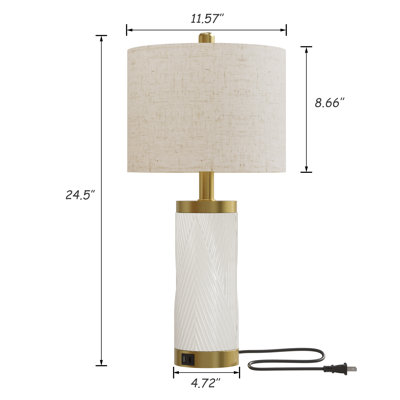 Lampe de table en céramique blanche 24,5 ", ensemble de lampes de chevet moderne pour salon, ports USB (ensemble de 2)