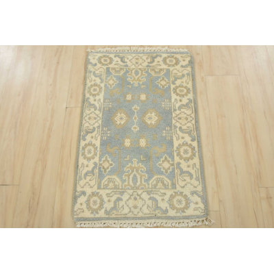 Tapis oriental traditionnel en laine bleue noué à la main 2 pi x 3 pi Oushak