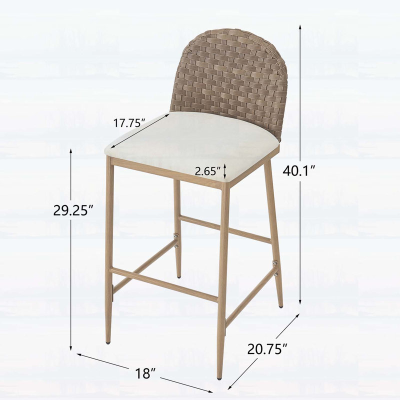 Ensemble de tabourets de bar 29,5 pouces Farmhouse, tabourets de comptoir en fer avec dossier en rotin pour une cuisine confortable