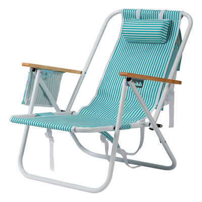 Chaise de plage pliable réglable en aluminium à 4 positions avec accoudoirs en bois, conception de sac à dos, capacité de poids de la chaise longue de camping pour piscine extérieure de 265 lb