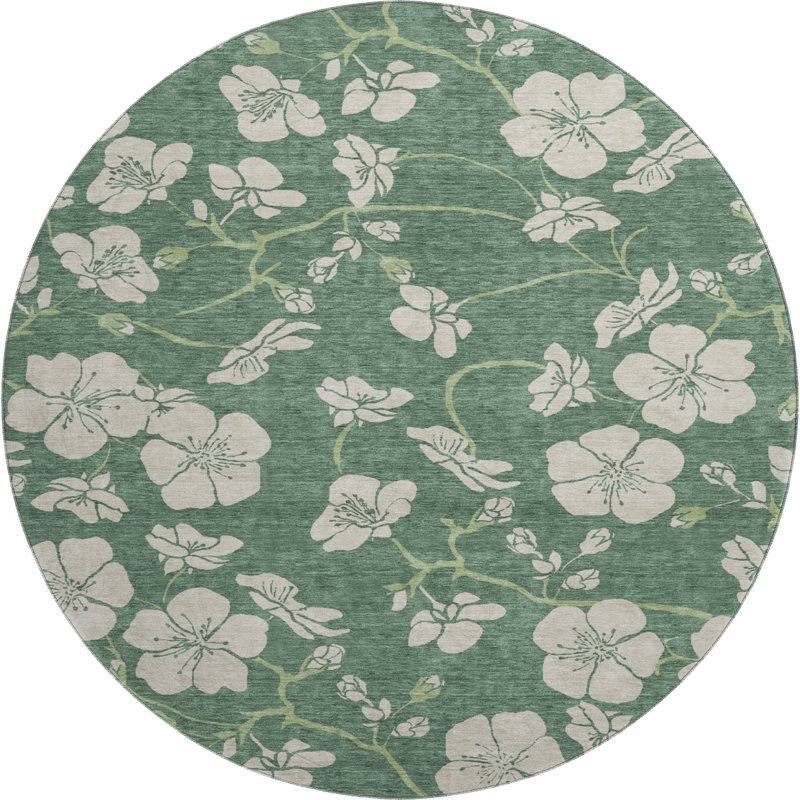 Premium Machine Washable Birchview AMF1034 Floral Rug, Round 8'