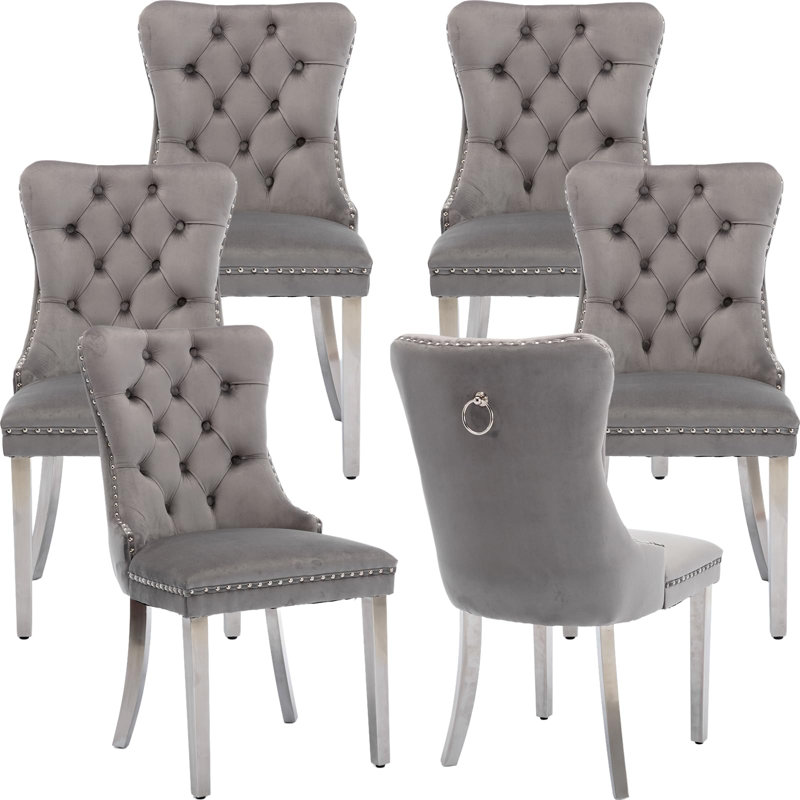Delafield Lux Kitchen Dining Chairs, Grey, Silver, Set Of 6