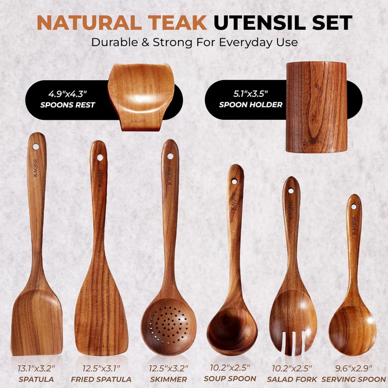 8 Pcs Cooking Utensil Set, Wooden Kitchen Utensils Set