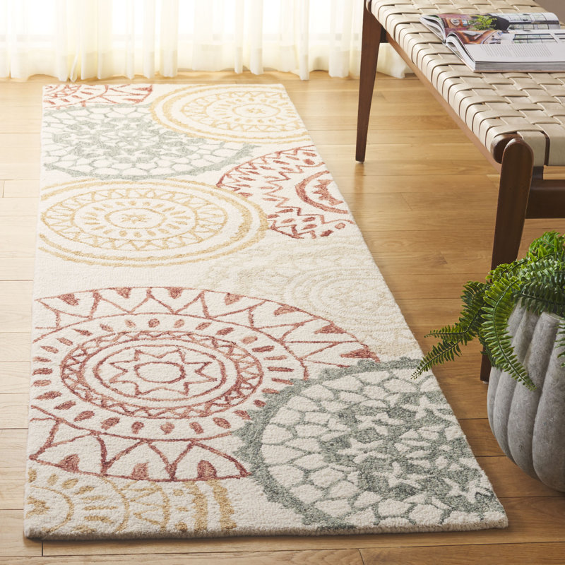 Klasine Hand Tufted Wool/Cotton Geometric Rug in Ivory/Gray, Runner 2'3" x 8'