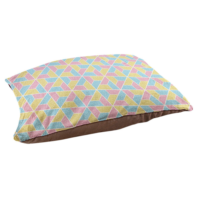 Coussin pour chien Byrge Trapezoids, Moyen (l 28 po x P 18 po x H 19,5 po), Bleu / jaune / rose