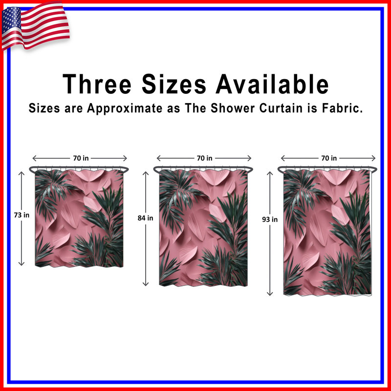 Rideaux de douche roses à feuilles de palmier tropicales extra longs, L 70 po x H 93 po