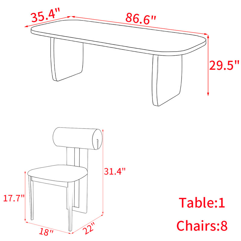 French style solid wood dining table set, White/Brown, Black, 29.5"H x 86.6"L x 35.4"W