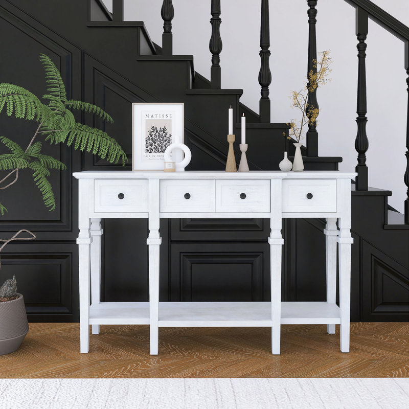 48 inch Long Console Table with 4 Drawers and 1 Bottom Shelf for Entryway Hallway Easy Assembly
