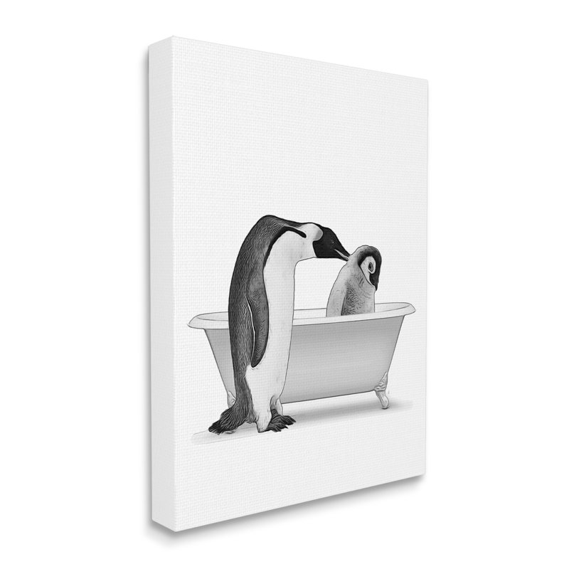 " Penguin & Chick Bathroom Tub " by Annalisa Latella, 20" H x 16" W x 1.5" D