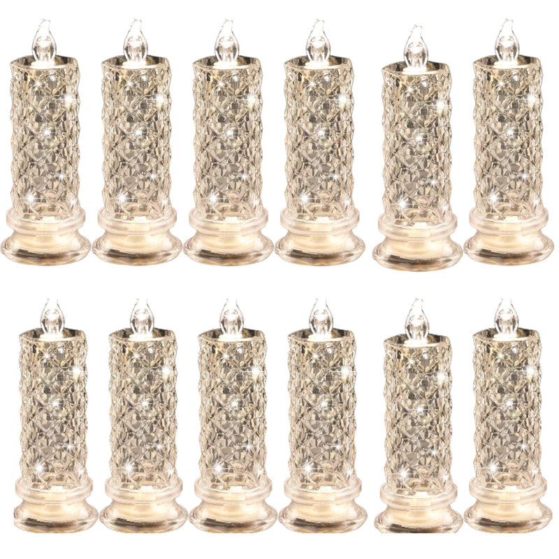 12Pcs Rose Shadow LED Flameless Candles,Romantic Battery Operated Candles Led Pillar Candles for Valentines Anniversary Wedding Christmas Decorations