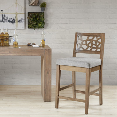 Tabouret de comptoir en bois massif et assise rembourrée en chêne, assise requise