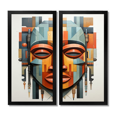 Masque tribal africain Kente - ensemble de 2 reproductions d'art sur toile, "Tribal africain"