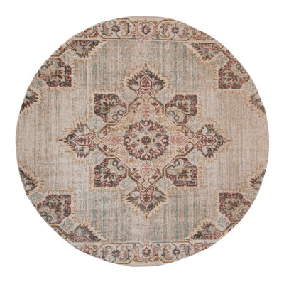 6' Beige And Rust Medallion Round Rug