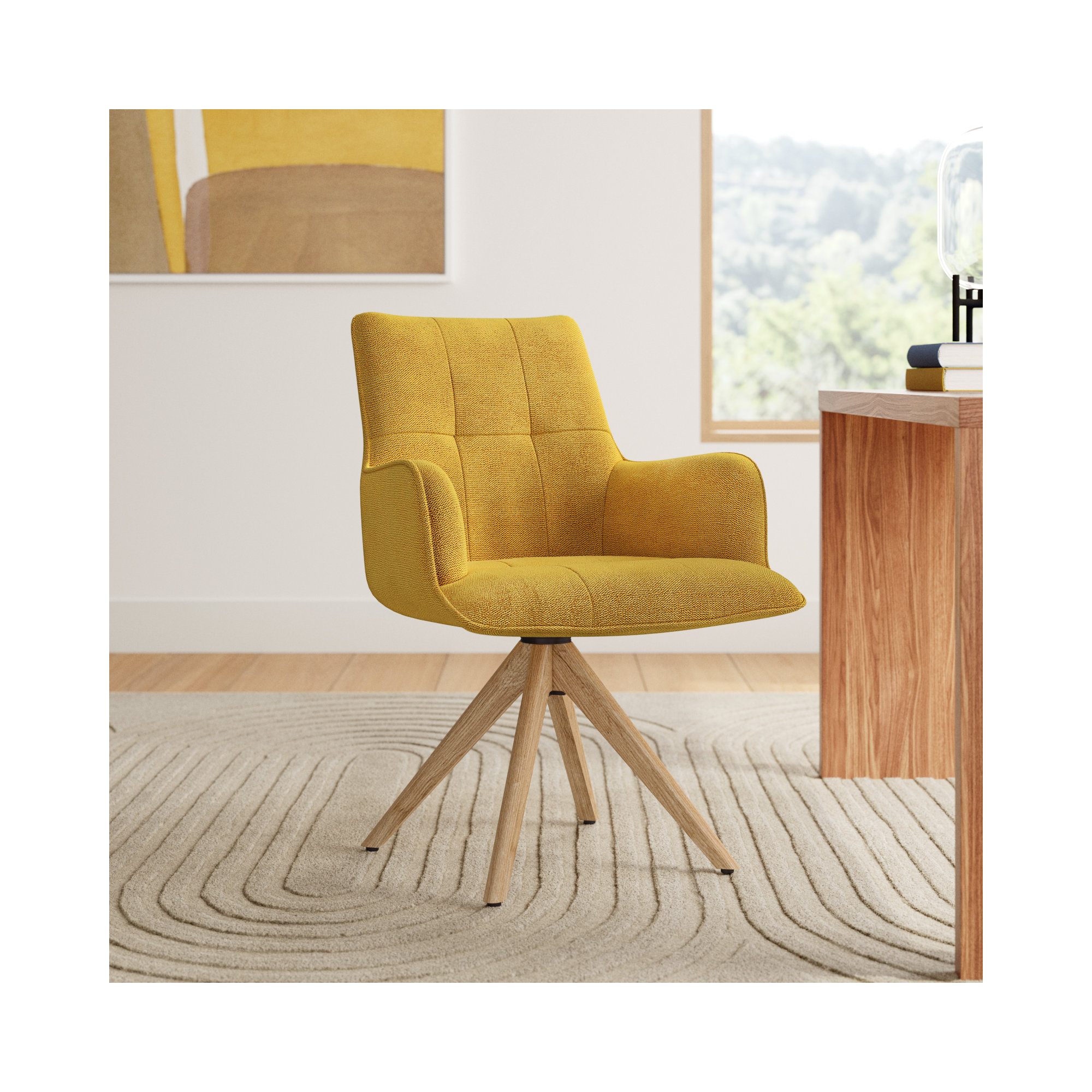Swivel Office Chair, Yellow Basketweave