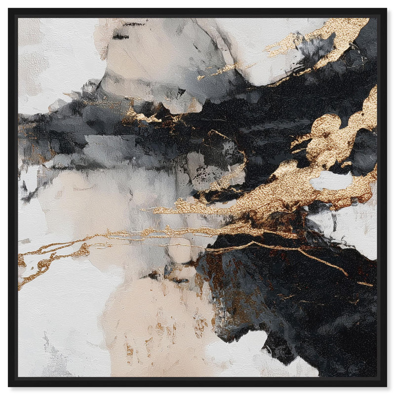 «Golden Fracture IV», impression sur toile dorée par Art Remedy, cadre noir, 12 x 12, H 13 po x l 13 po, Structure noire