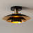 Rancho Mirage Flush Mount Ceiling Light - Matte Black & Gold-Leaf Shade, Weathered Brass