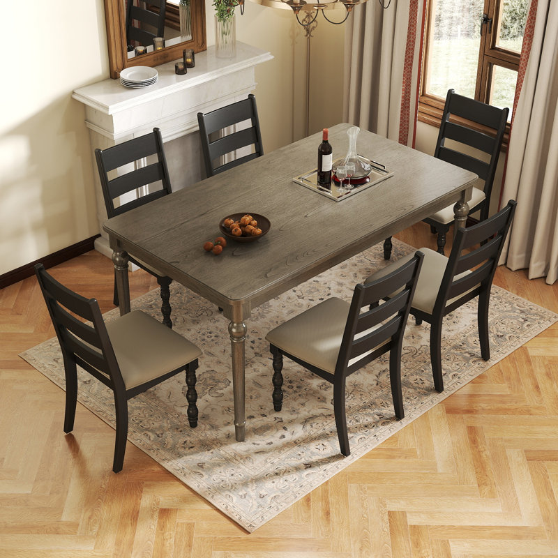 Ensemble de salle à manger rectangulaire rustique avec chaises à dossier échelle rembourrée, ensemble de table de cuisine de ferme