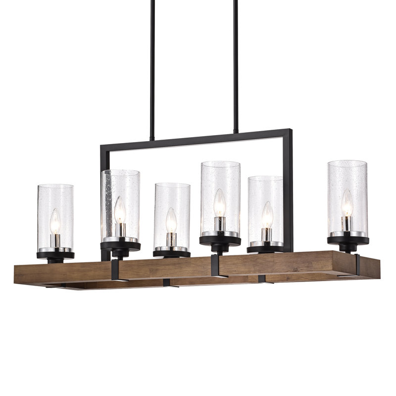 Messer 6 - Light Statement Rectangle Chandelier, Black/Oak