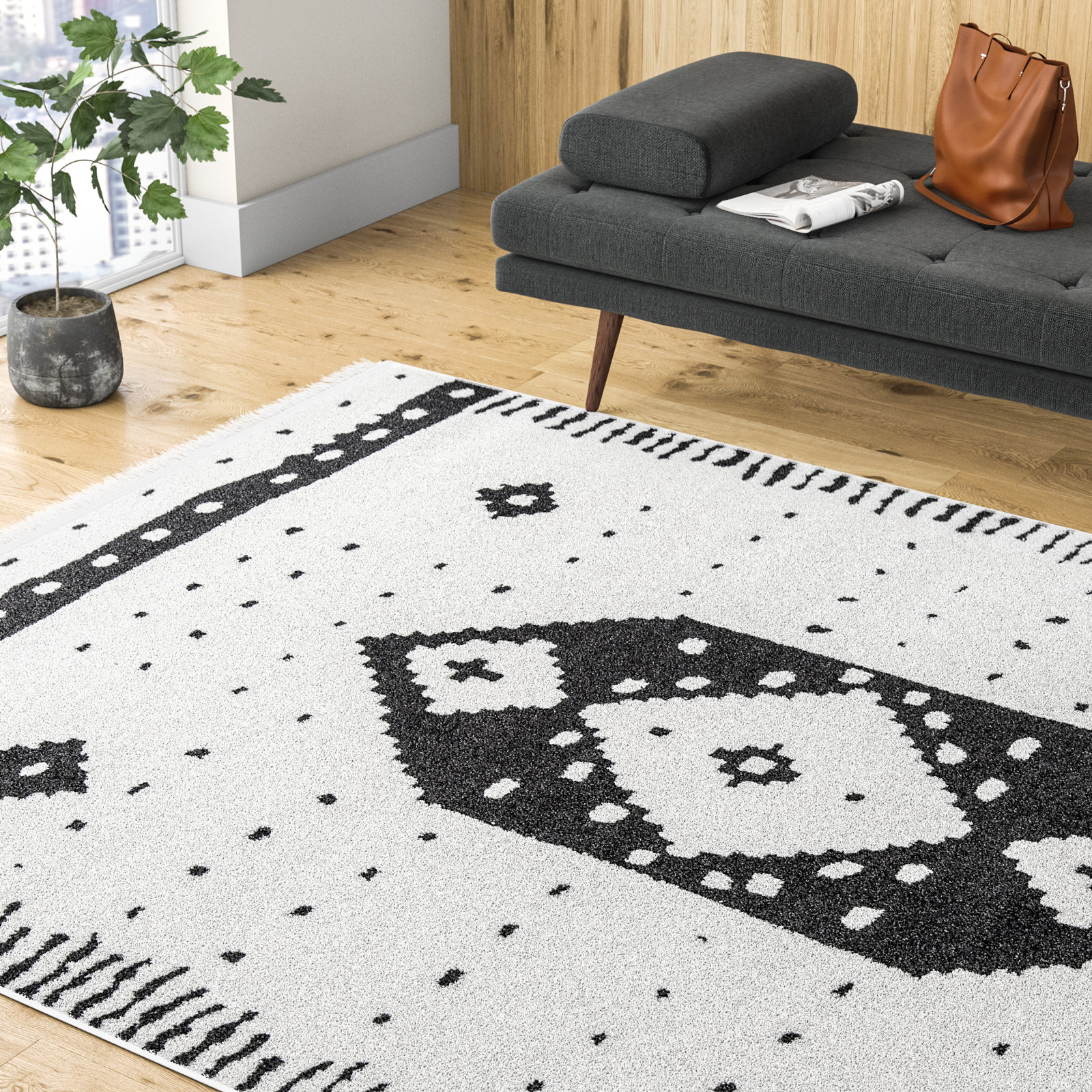 Metro Ivory Black Geometric Rug, Rectangle 8'6" x 11'6"