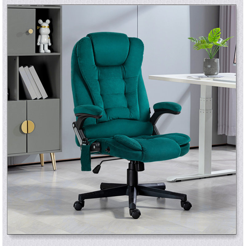 Fauteuil de bureau à 6 points de massage vibrant avec chaleur lombaire , Velours vert foncé