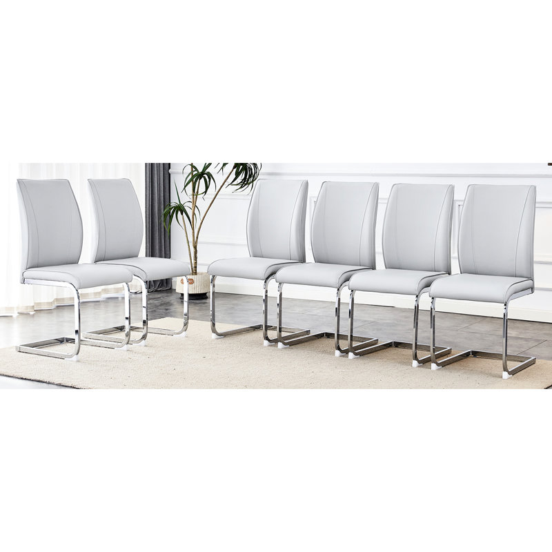 De 6 chaises de luxe, gris, pieds en métal arqués, construction gris pu, assemblage facile, 6, Gris clair, Argent argent