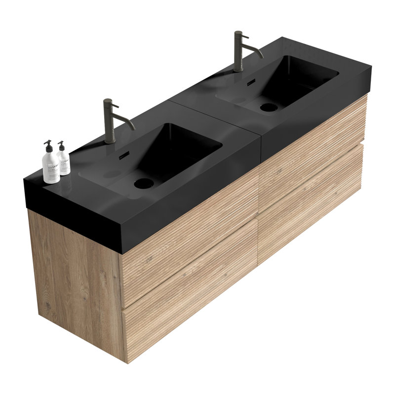 Single Bathroom Vanity with @Solid + Manufactured Top, 59", Noir