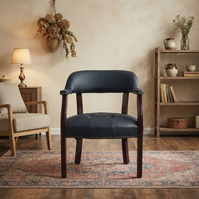 Leather Reception Chair with Solid Wood Frame