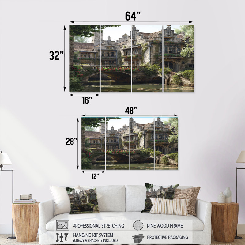 Noisettier - Château, art mural, 4 pièces, H 28 po x l 48 po