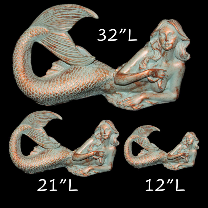Statue de sirène allongée «Life's a Beach», H 18 po x l 32 po x P 14 po, Bronze patiné