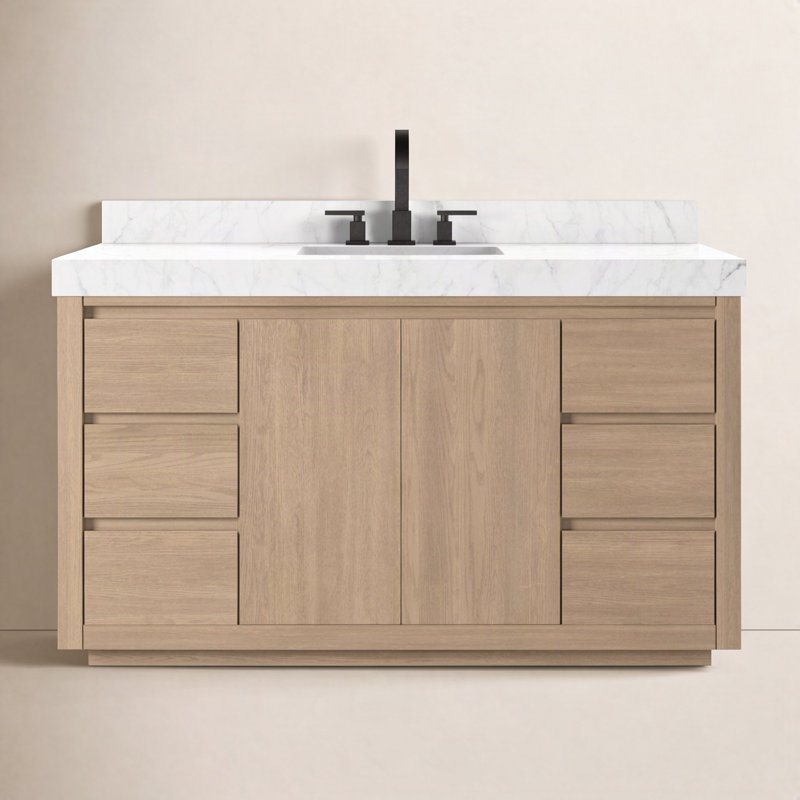 Everett Single Wide Vanity-Satin Light Wash Oak, Satin Light Wash Oak