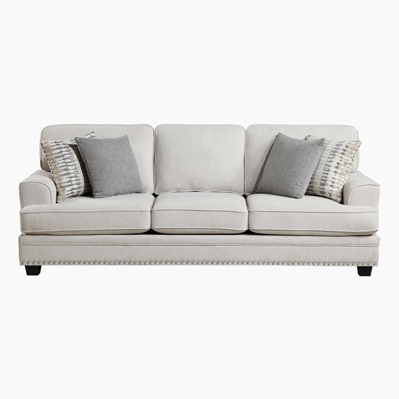 Canapé en chenille moderne et contemporain de 91,5 po avec garniture cloutée sophistiquée Marzbed, Sable