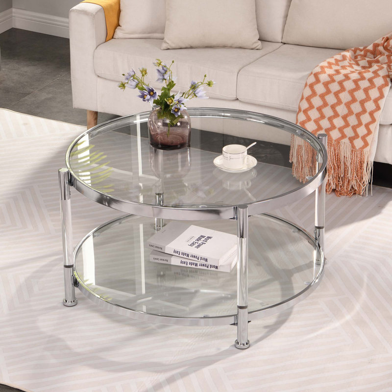 Table basse contemporaine, table basse ronde en verre trempé, table basse de salon