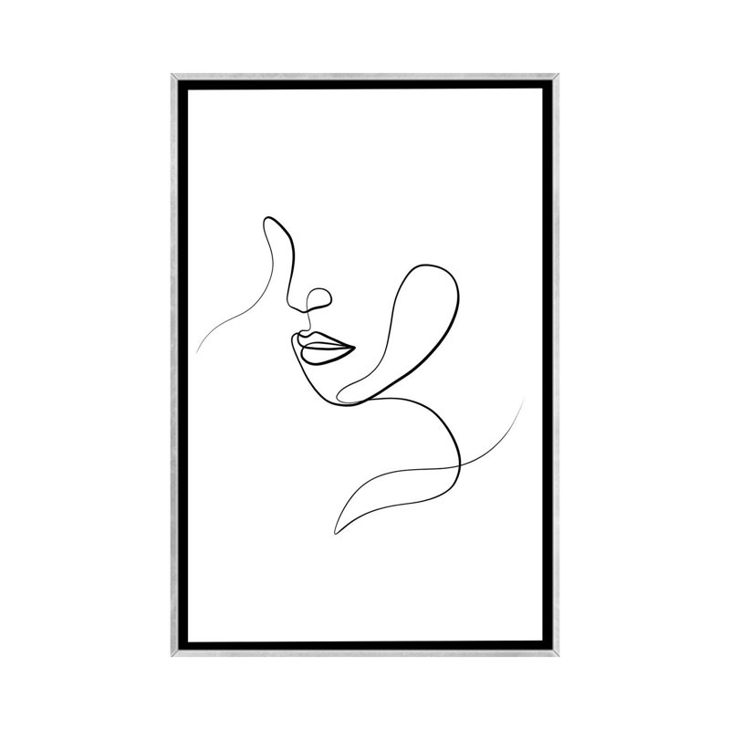Impression de dessin « femme face III » par Dane Khy, Pas de tapis, H 60 po x l 40po x P 1,5 po, Toile avec cadre argenté