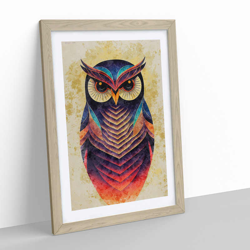 Owl In Watercolour No.2 Framed Print, 64cm H x 46cm W x 2cm D, Oak
