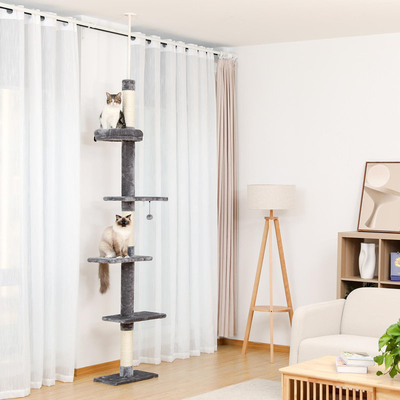 Interactive adjustable 6-tier floor-standing cat tower