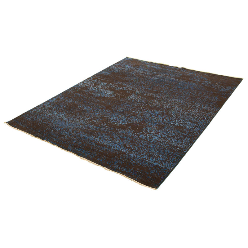 Tapis décoratif noir de conception unique 8 pi 1 po x 10 pi 2 po noué à la main New Age
