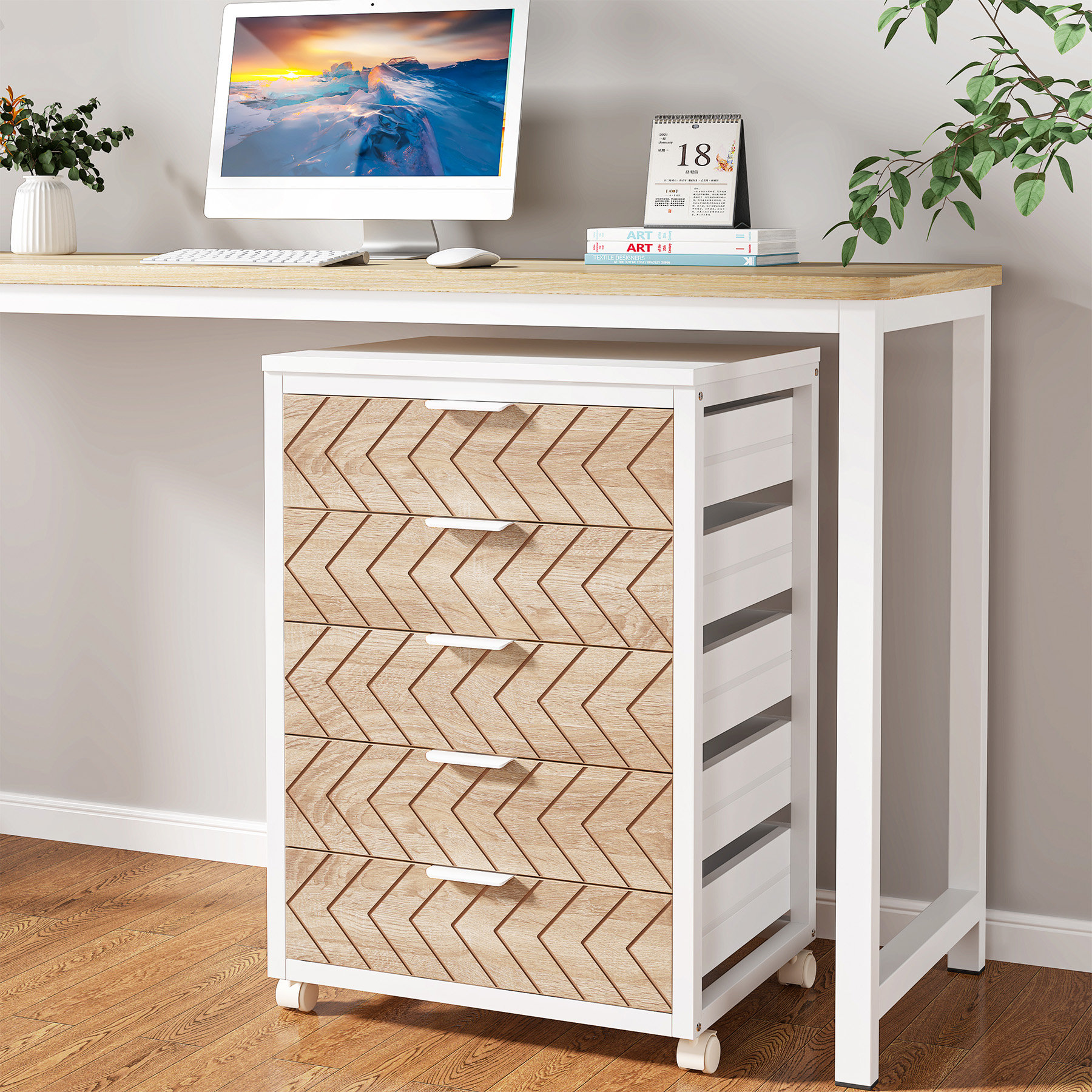 Ebern Designs 5 Drawer Wood File Cabinet Wayfair