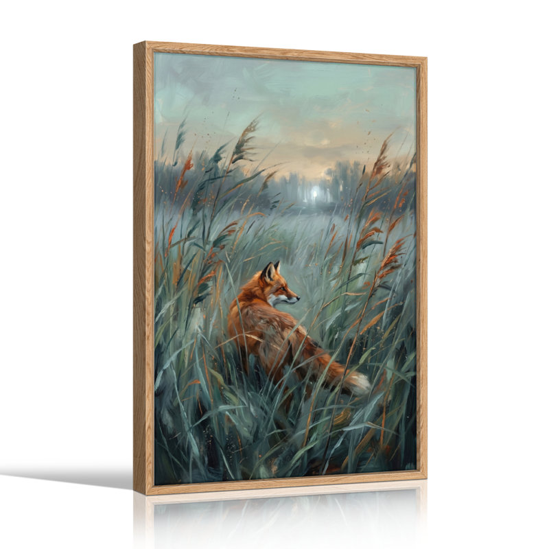 Ensemble de 1 tableau sur toile représentant un renard dans l'herbe, 36"H x 24"W, Natural