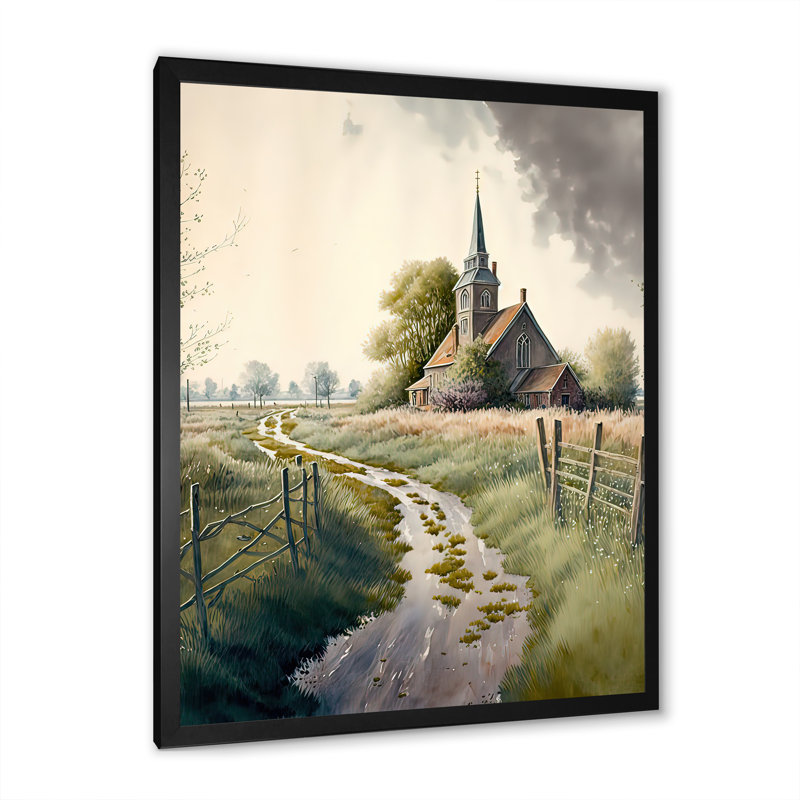 Winding Path to Church IV - peinture sur toile, H 32 po x l 16 po x P 1 po, Toile encadrée noire à coins fermés