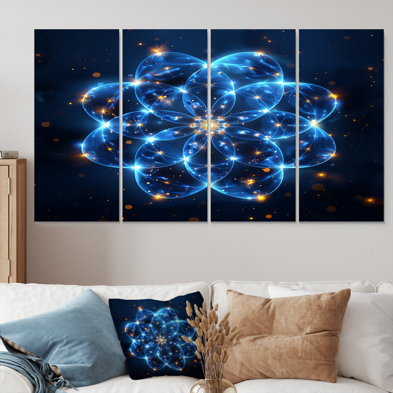 Rozek - Toile d'art géométrique murale 4 pièces, H 32 po x l 64 po