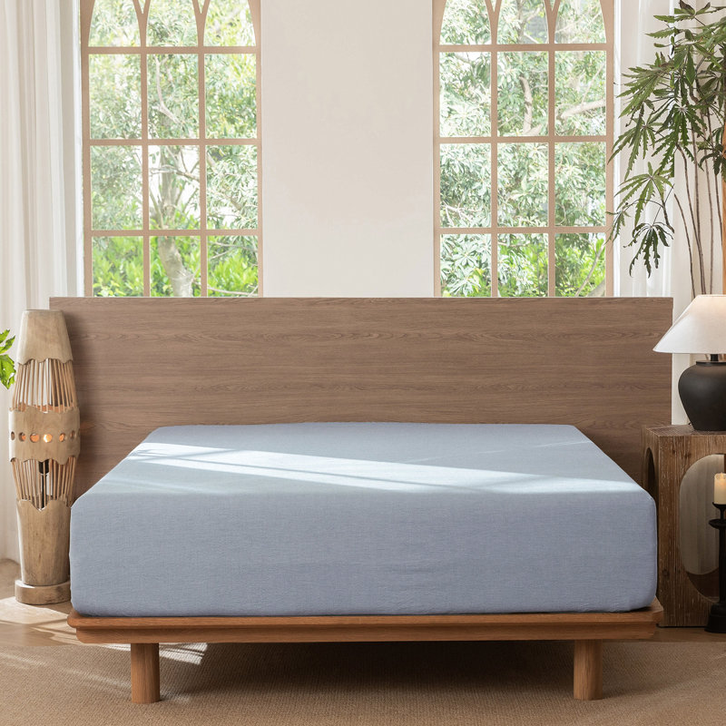 MooMee Fitted Sheet Only Extra Deep Pocket 100% Washed Cotton Linen Like Textured Lightweight Breathable, Queen 