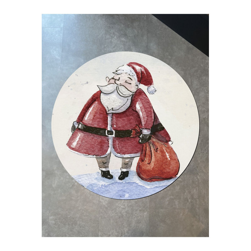 Tapis décoratif de Noël moderne à motif de père Noël et sac, Sous-tapis rond 3 pi 3 po inclus