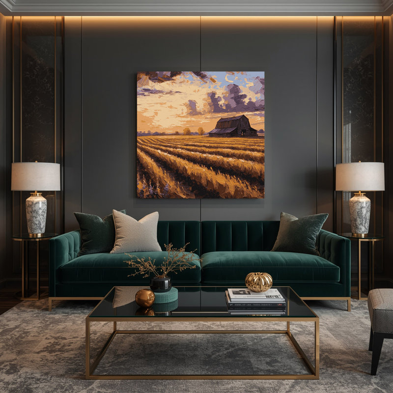 «Farm Evening Sunset», art mural sur toile, H 12 po x l 12 po